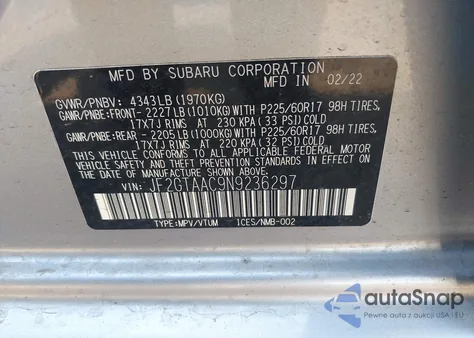 2022 Subaru Crosstrek from USA, damaged, VIN JF2GTAAC9N9236297